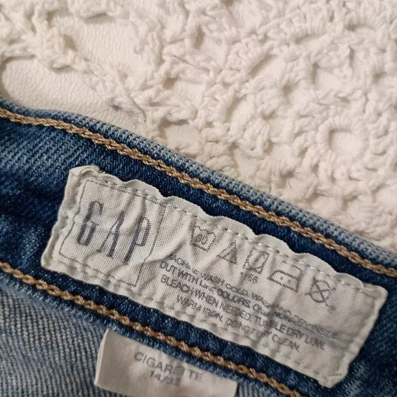 Gap Selvedge Jeans Japanese Blue Indigo Medium Wash Stretch Denim 14 32 Women - Picture 4 of 12